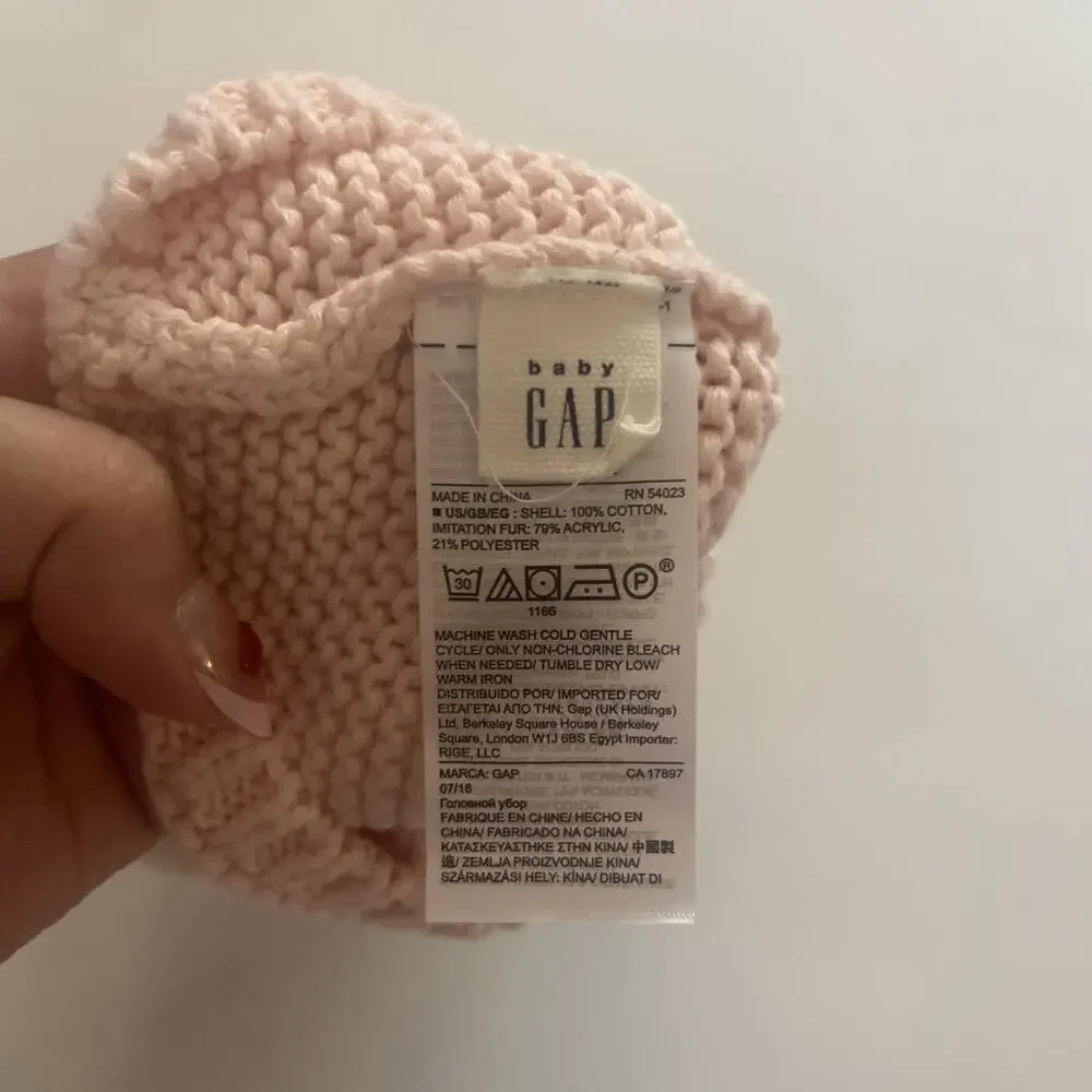 Baby Gap 0-6 Month Pink Pom Pom Mickey Mouse Beanie Pink White